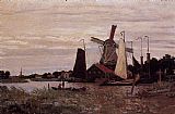 Claude Monet Canvas Paintings - A Windmill at Zaandam